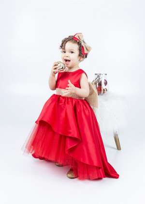Red Satin Tulle High Low Flower Girl Dress